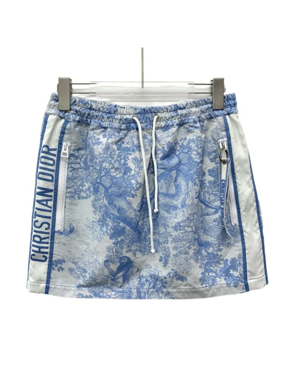 Dior Dioriviera Sky Blue Jungle Animal Print Drawstring Mini Skirt